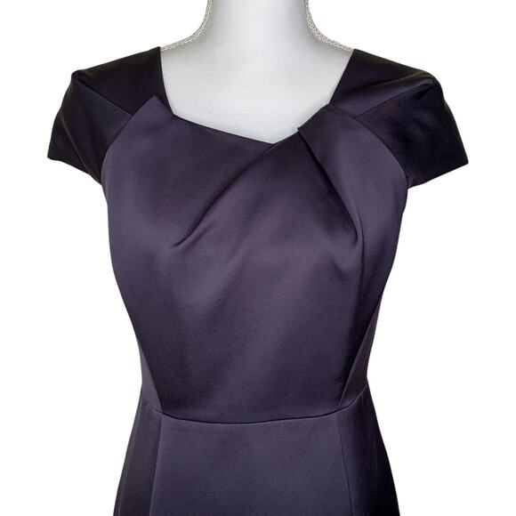 The Fold Finsbury Purple Satin Asymmetric Neck Evening Cocktail Sheath Dress - Picture 7 of 10